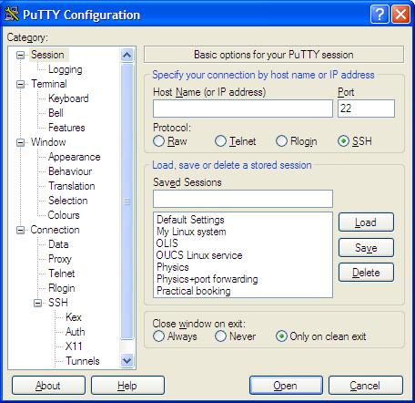 PuTTY main screen