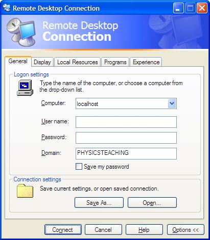Remote Desktop Connection window