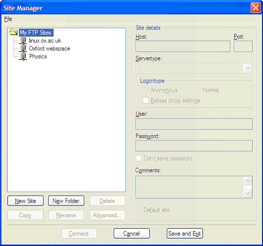 FileZilla Site Manager